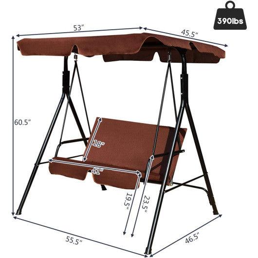 Loveseat Cushioned Patio Steel Frame Swing Glider-Brown at Set Shop and Smile