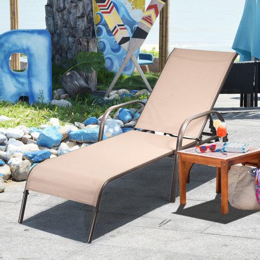 Adjustable Patio Chaise Folding Lounge Chair with Backrest-Brown at Set Shop and Smile