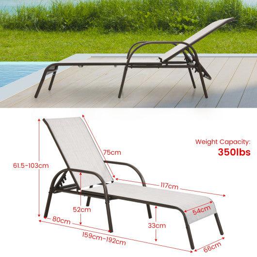 Adjustable Patio Chaise Folding Lounge Chair with Backrest-Gray at Set Shop and Smile