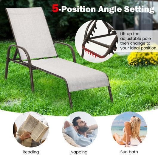 Adjustable Patio Chaise Folding Lounge Chair with Backrest-Gray at Set Shop and Smile