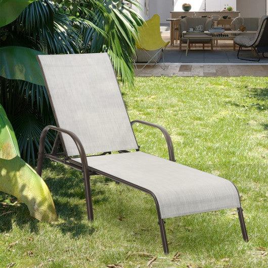 Adjustable Patio Chaise Folding Lounge Chair with Backrest-Gray at Set Shop and Smile