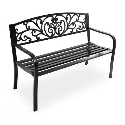 50 Inch Patio Park Steel Frame Cast Iron Backrest Bench Porch Chair at Set Shop and Smile