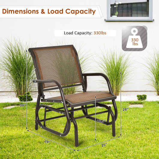 Outdoor Single Swing Glider Rocking Chair with Armrest-Brown - Set Shop and Smile
