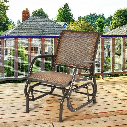 Outdoor Single Swing Glider Rocking Chair with Armrest-Brown at Set Shop and Smile