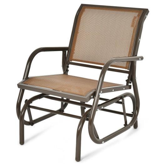 Outdoor Single Swing Glider Rocking Chair with Armrest-Brown at Set Shop and Smile