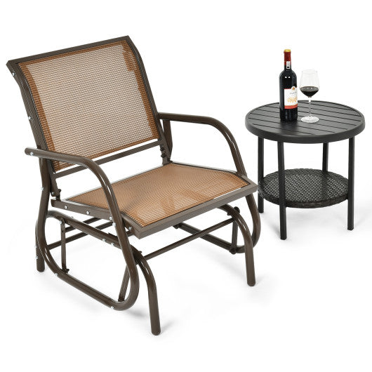 Outdoor Single Swing Glider Rocking Chair with Armrest-Brown - Set Shop and Smile