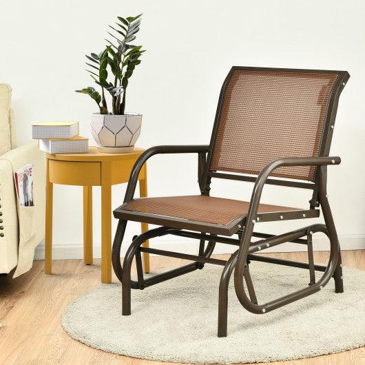 Outdoor Single Swing Glider Rocking Chair with Armrest-Brown at Set Shop and Smile