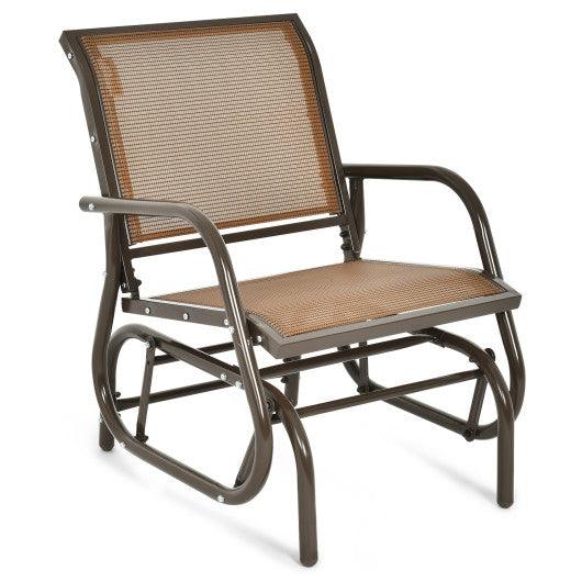 Outdoor Single Swing Glider Rocking Chair with Armrest-Brown at Set Shop and Smile