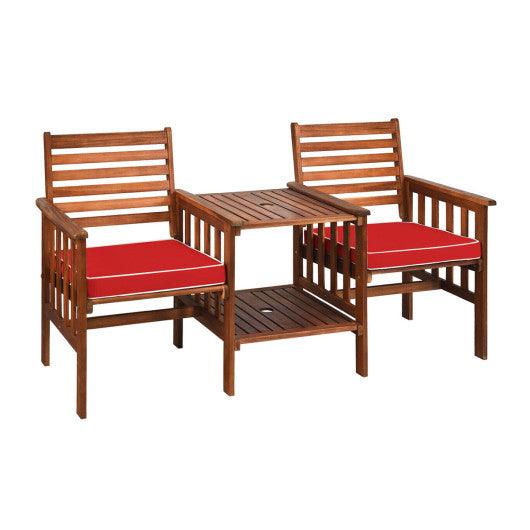 3 pcs Outdoor Patio Table Chairs Set Acacia Wood Loveseat-Red at Set Shop and Smile