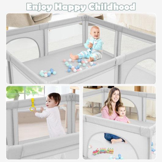 Large Infant Baby Playpen Safety Play Center Yard with 50 Ocean Balls-Gray at Set Shop and Smile