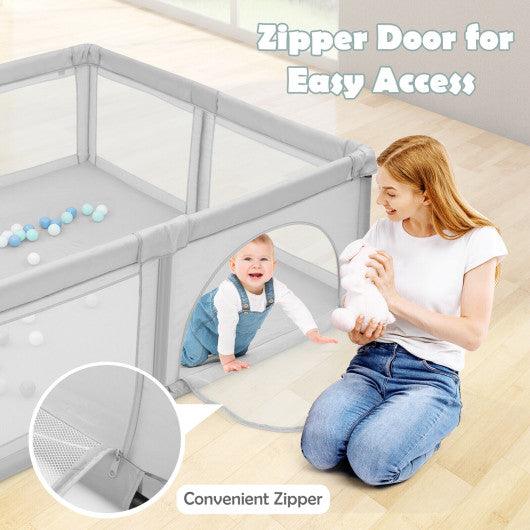 Large Infant Baby Playpen Safety Play Center Yard with 50 Ocean Balls-Gray at Set Shop and Smile