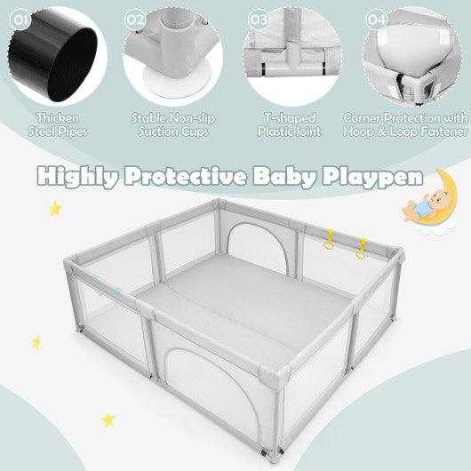 Large Infant Baby Playpen Safety Play Center Yard with 50 Ocean Balls-Gray at Set Shop and Smile