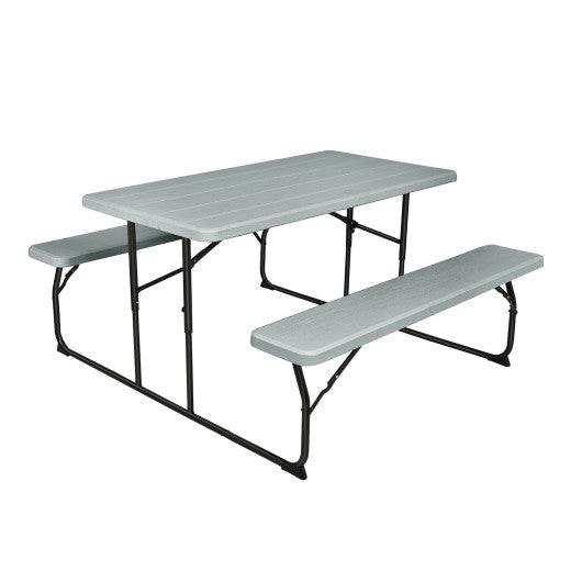 Indoor and Outdoor Folding Picnic Table Bench Set with Wood-like Texture-Gray at Set Shop and Smile