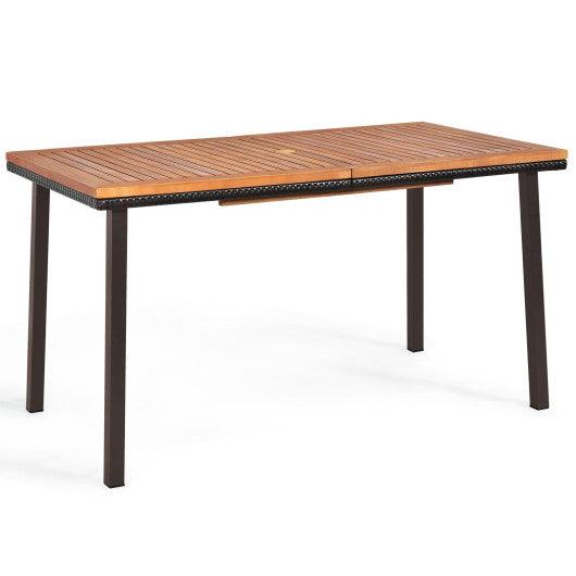 55 Inch Patio Acacia Dining Table with Umbrella Hole at Set Shop and Smile