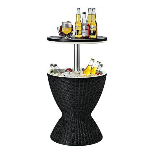 3 in 1 8 Gallon Patio Rattan Cooler Bar Table with Adjust Ice Bucket-Black at Set Shop and Smile
