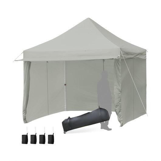 10 x 10 Feet Pop up Gazebo with 4 Height and Adjust Folding Awning-Gray at Set Shop and Smile