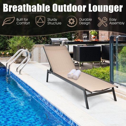 Outdoor Reclining Chaise Lounge Chair with 6-Position Adjustable Back-Brown at Set Shop and Smile