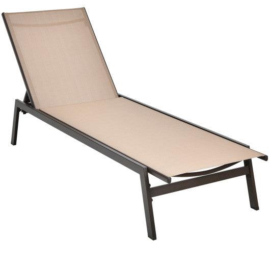 Outdoor Reclining Chaise Lounge Chair with 6-Position Adjustable Back-Brown at Set Shop and Smile