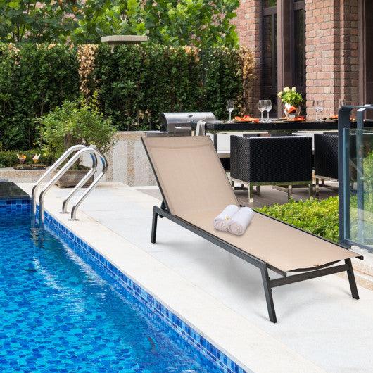 Outdoor Reclining Chaise Lounge Chair with 6-Position Adjustable Back-Brown at Set Shop and Smile