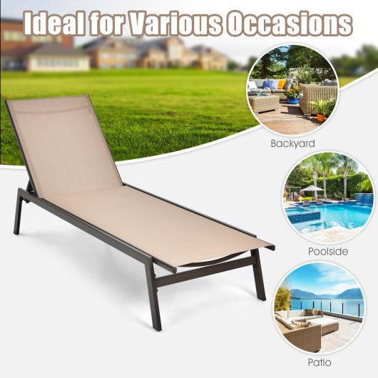 Outdoor Reclining Chaise Lounge Chair with 6-Position Adjustable Back-Brown at Set Shop and Smile