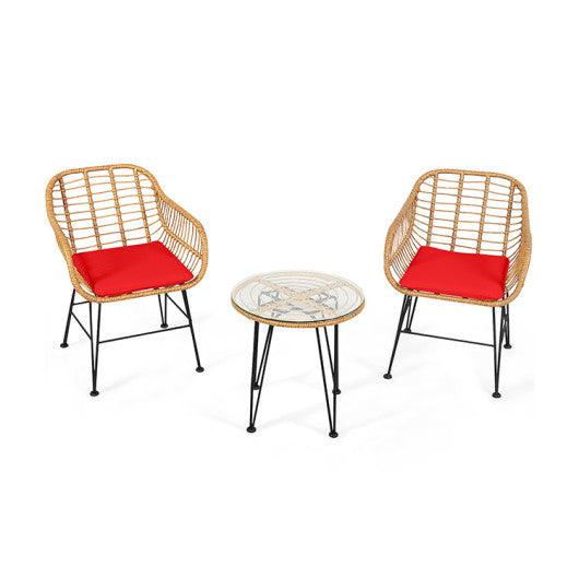 3 Pieces Rattan Furniture Set with Cushioned Chair Table-Red at Set Shop and Smile