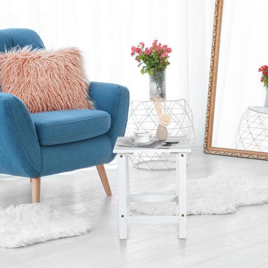 15 Inch Patio Square Wooden Slat End Side Coffee Table for Garden-White at Set Shop and Smile