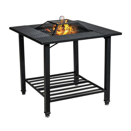 31 Inch Outdoor Fire Pit Dining Table with Cooking BBQ Grate at Set Shop and Smile