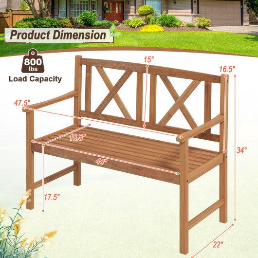 2-Person Wood Outdoor Bench with Cozy Armrest and Backrest at Set Shop and Smile