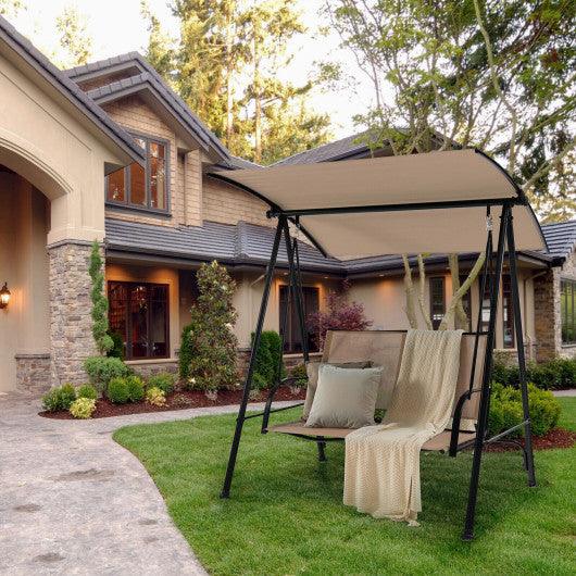 2-Seat Outdoor Canopy Swing with Comfortable Fabric Seat and Heavy-duty Metal Frame-Beige at Set Shop and Smile