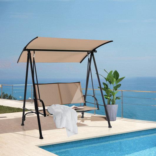 2-Seat Outdoor Canopy Swing with Comfortable Fabric Seat and Heavy-duty Metal Frame-Beige at Set Shop and Smile