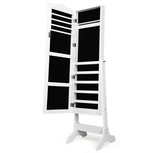 4-Angle Tilting Mirrored Lockable Jewelry Cabinet with Large Storage Capacity-White at Set Shop and Smile