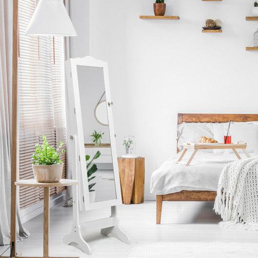 4-Angle Tilting Mirrored Lockable Jewelry Cabinet with Large Storage Capacity-White at Set Shop and Smile