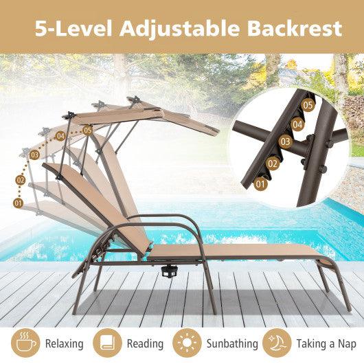 Patio Heavy-Duty 5-Level Adjustable Chaise Lounge Chair-Brown at Set Shop and Smile