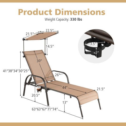 Patio Heavy-Duty 5-Level Adjustable Chaise Lounge Chair-Brown at Set Shop and Smile