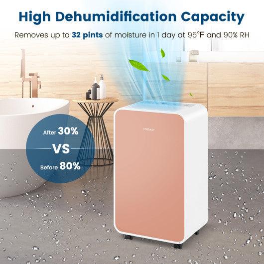 32 Pints/Day Portable Quiet Dehumidifier for Rooms up to 2500 Sq. Ft-Pink at Set Shop and Smile