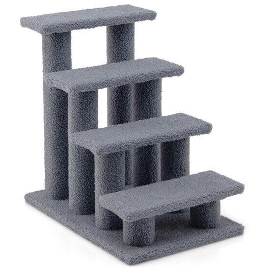 24 Inch 4-Step Pet Stairs Carpeted Ladder Ramp Scratching Post Cat Tree Climber-Gray at Set Shop and Smile