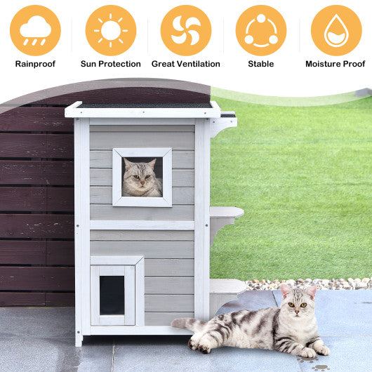 2-Story Wooden Cat House with Escape Door Rainproof - Set Shop and Smile