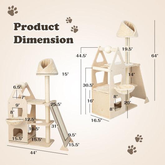 Multi-Level Cat Tree with Sisal Scratching Post-Beige at Set Shop and Smile