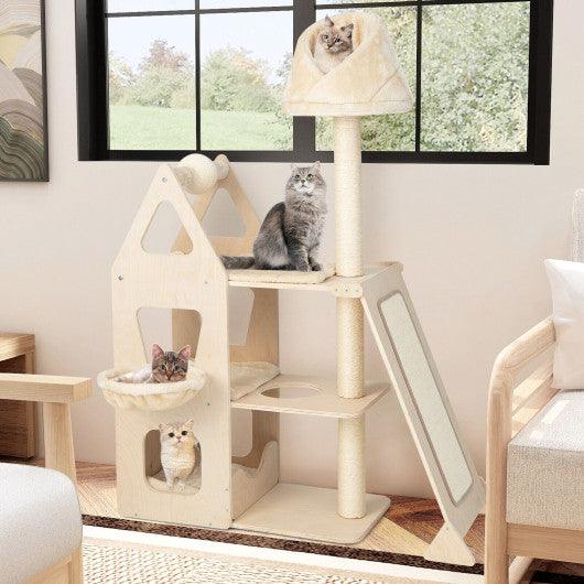 Multi-Level Cat Tree with Sisal Scratching Post-Beige at Set Shop and Smile
