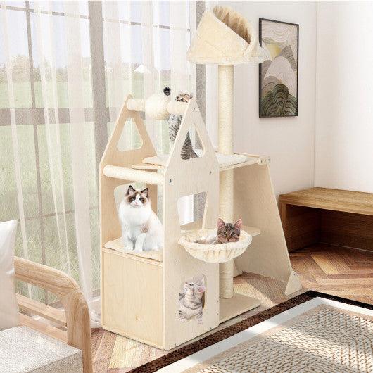 Multi-Level Cat Tree with Sisal Scratching Post-Beige at Set Shop and Smile