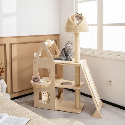 Multi-Level Cat Tree with Sisal Scratching Post-Beige at Set Shop and Smile