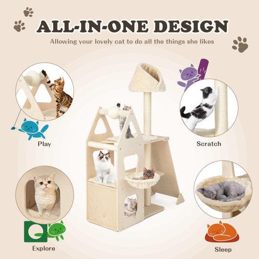Multi-Level Cat Tree with Sisal Scratching Post-Beige at Set Shop and Smile