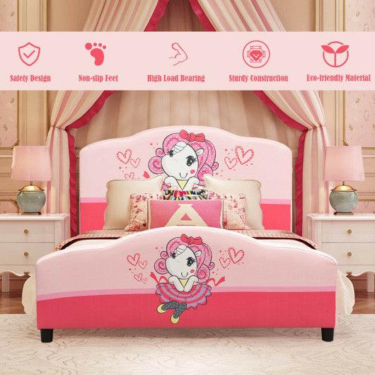 Kids Children Upholstered Platform Toddler Girl Pattern Bed at Set Shop and Smile
