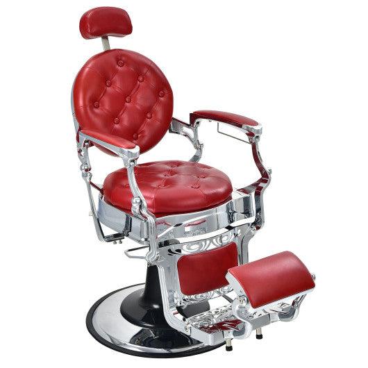 Vintage Barber Chair with Adjustable Height and Headrest-Red at Set Shop and Smile