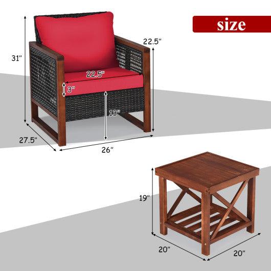 3 Pieces Acacia Wood Patio Furniture Set with Coffee Table-Red at Set Shop and Smile