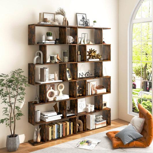 6 Tier S-Shaped Bookshelf Storage Display Bookcase Decor Z-Shelf -Coffee at Set Shop and Smile