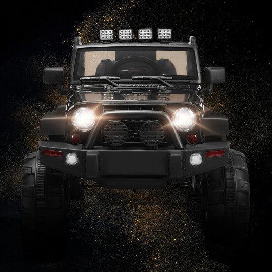 12V Kids Remote Control Riding Truck Car with LED Lights-Black at Set Shop and Smile