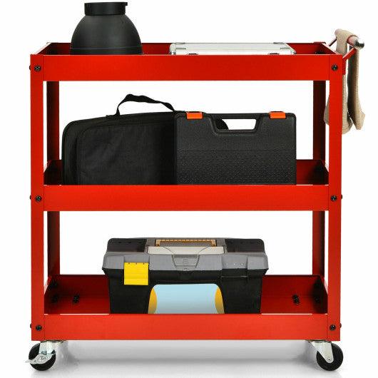 3-Tier Utility Cart Metal Mental Storage Service Trolley-Red at Set Shop and Smile