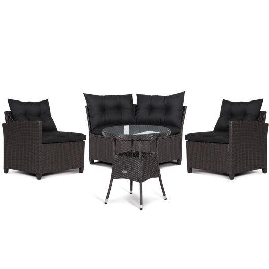4 Pieces Patio Rattan Furniture Set Cushioned Sofa Glass Table-Black at Set Shop and Smile