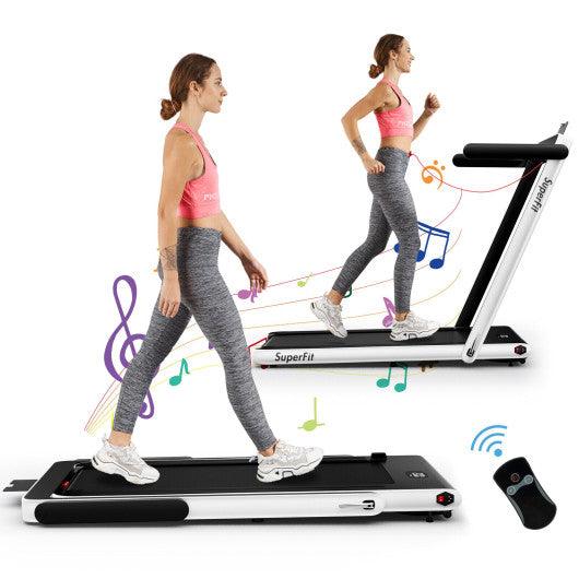 2.25HP 2 in 1 Folding Treadmill with APP Speaker Remote Control-White at Set Shop and Smile